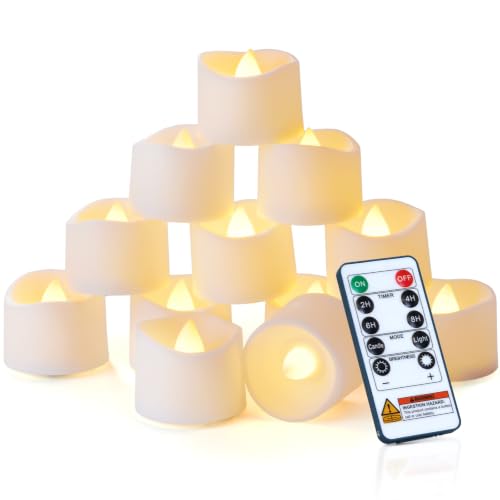 Homemory 12-Pack Remote Flameless LED Tea Light Candles Warm White, 400+Hrs