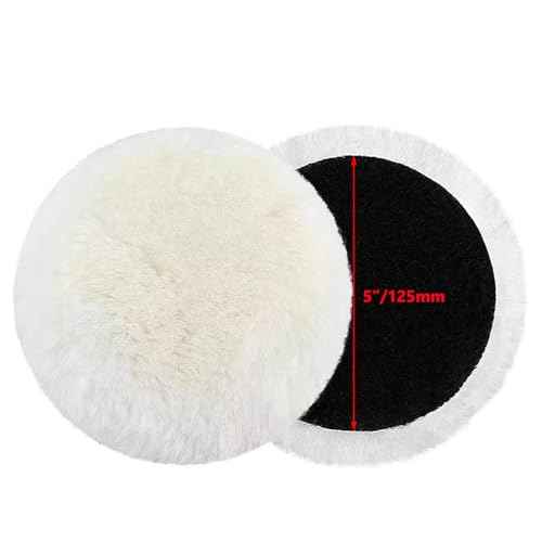 2Pcs 5" Wool Polishing Pads,Soft Wool Sheepskin Polishing Buffing Pad Wheels for Car Furniture Glass Flocking Hook & Loop Back for Random Orbital Sander