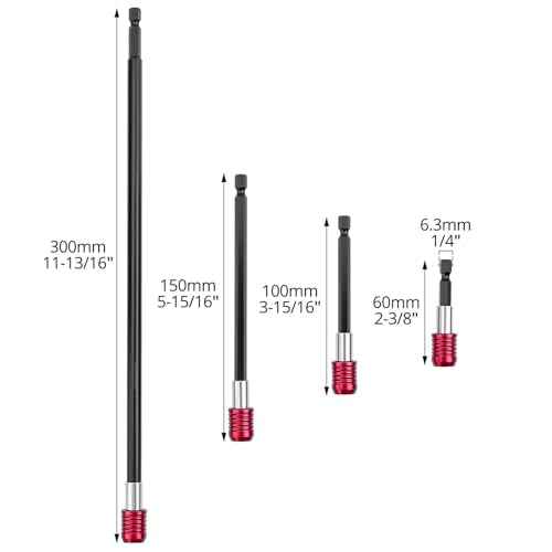 QWORK Drill Bit Extension Set - 4 Pcs Magnetic Drill Bit Extenders, 1/4" Hex Shank, Includes 2", 4", 6", 12" Lengths