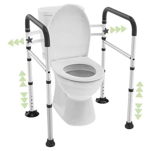 Toilet Safety Rails for Seniors - Adjustable & Foldable Medical Toilet Safety Frame - Heavy Duty Stand Alone Toilet Handles Support for Elderly Disabled & Handicap - Fits Most Toilets (380 lb)