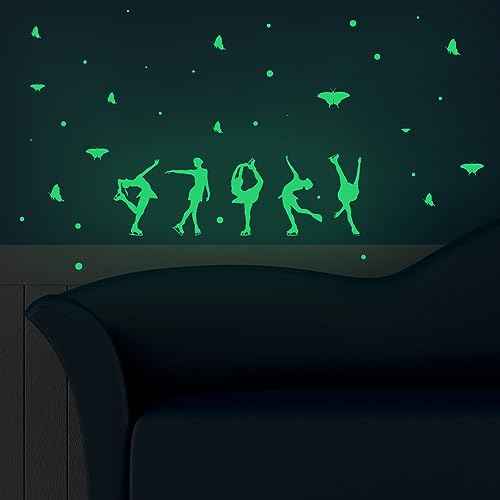 Ice Skating Girls Glow in The Dark Stickers, Waterproof Girls Stickers for Kids Bedroom, Kids Wall Stickers Decorations for Bedroom. (Figure Skating)