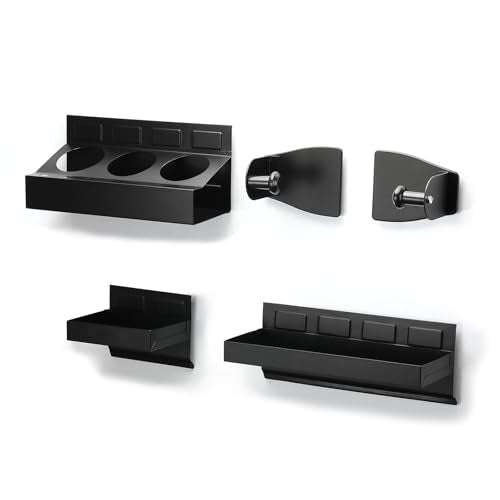 Mayouko Black Magnetic Toolbox Shelf 4-Piece Tray Set with Paper Towel & Can Holders