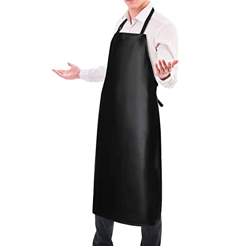 Gotega Waterproof Rubber Vinyl Apron 40 Inch Heavy Duty Chemical Work Apron Durable with Adjustable Bib Apron for Dishwashing Black