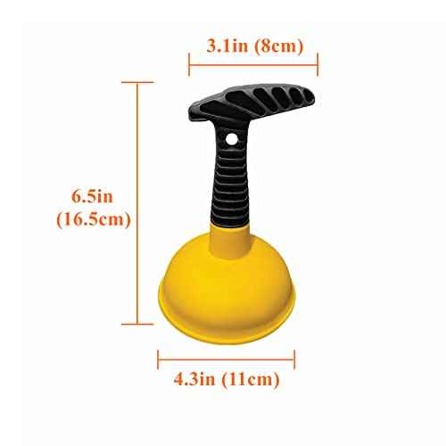 Sink Plunger, Easy to use Mini Plunger with Short Handle, Powerful Plunger Unclogging Tool for Kitchen Sink, Shower, Bathroom Drains, Bath, Yellow