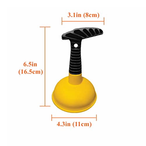 Yellow Mini Sink Plunger with Short Handle - Easy to Use Kitchen & Bathroom Clog Remover
