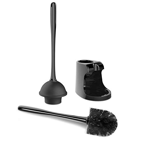 MR.SIGA Black Toilet Plunger & Bowl Brush Set with Storage - 2-in-1 Bathroom Cleaning