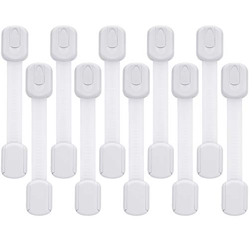 Goodv White Child Safety Cabinet Locks - 10 Pack Baby Proofing Latches for Drawers, Fridge, Oven, Toilet, and More