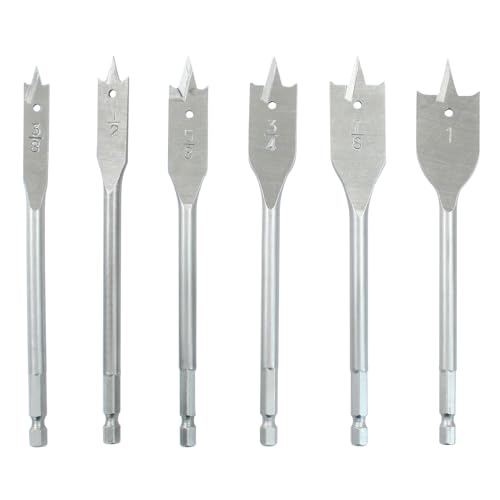 6pcs Spade Drill Bits, Heavy Duty Hex Shank Hole Cutter Titanium Coating Carbon Steel, Sturdy Paddle Bits for Woodworking DIY Enthusiasts