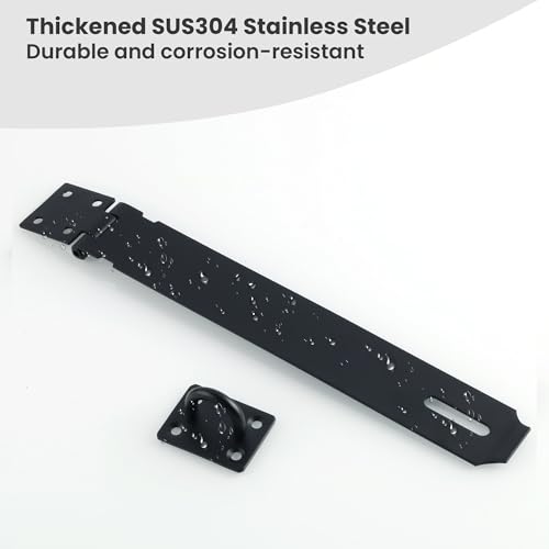 Alise 10 Inch Black Stainless Steel Hasp Latch for Doors - Heavy Duty Security