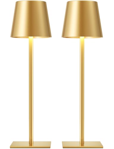 Kakanuo Gold Rechargeable Cordless Table Lamp Set - 2 Pack, Touch Dimmable, Portable