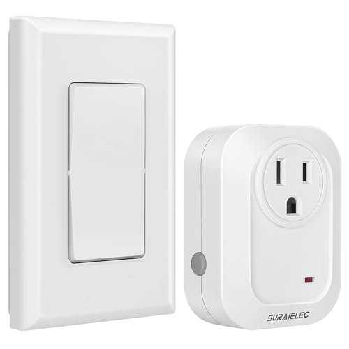 SURAIELEC Wireless Wall Switch & Outlet Kit - 1 Wall Switch + 1 Outlet, 100 ft RF Range, No Wiring Needed