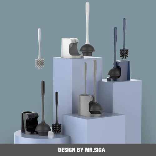 MR.SIGA Toilet Plunger & Brush Set 6.3 x 8.2 x 18.1 Inch Gray - 2 Pack, Space-Saving Bathroom Cleaning Kit