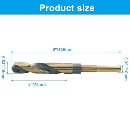 Bivethoi Reduced Shank Twist Drill Bits 16mm Black Nitride & Gold Titanium Coated High Speed Steel 4341 with 10mm Shank for Drilling Steel Plate
