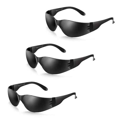 3 Pack of Tinted Safety Glasses, Scratch & Impact Resistant Protective Eyewear, Dark Lenses for UV Protection