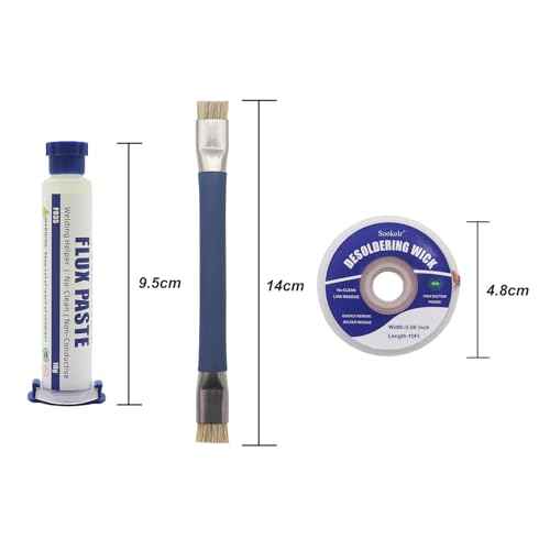 Desoldering Wick and Soldering Flux Paste, PCB Cleaning Brush Dual Head Anti-Static, No Clean Flux (10CC), Solder Wick 10Ft, Electronics Repair Solder Removal Kit