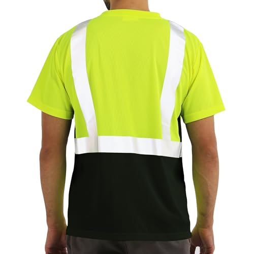 FATONE Hi Vis T Shirt Class 2 High Visibility Safety Shirts for Men Breathable Construction Work Mesh Short Sleeve with Pocket, 3PCS, Black Bottom Yellow L