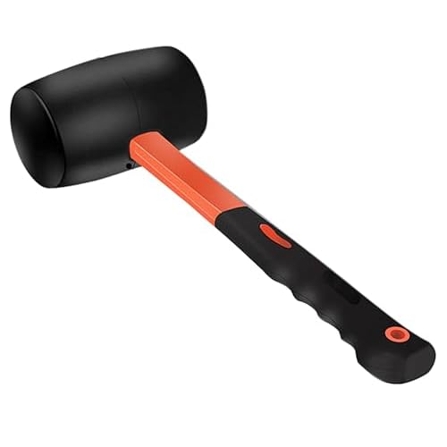16 oz Rubber Mallet Hammer with Shock-absorbing Fibre Handle Soft Blow Tasks without Damage Double-Faced Soft Mallet for Camping, Flooring, Tent Stakes, Woodworking (16 oz)
