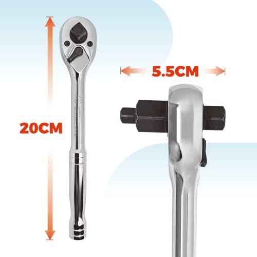 3-IN-1 Ratchet Handle, 1/4", 3/8", 1/2", Ratchet Wrench, Socket Wrench, 72-Tooth, Reversible Switch, Full-Polished Chrome Plating, Chromium Vanadium Steel