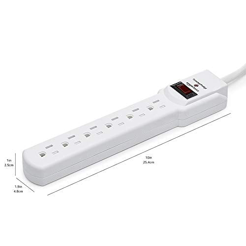 Amazon Basics 6-Outlet Surge Protector Power Strip 200J, 2-Pack, White