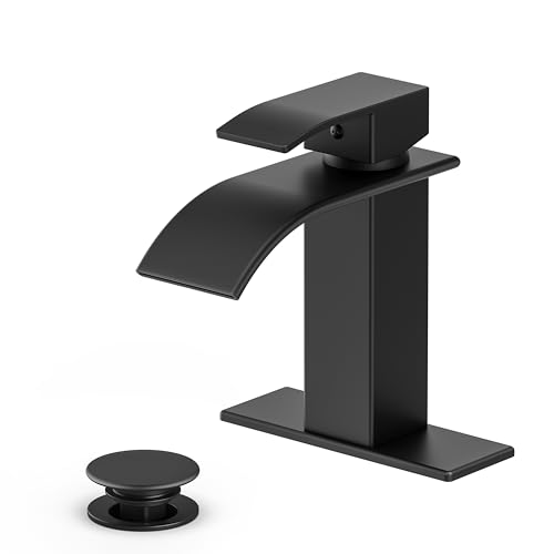 Ryuwanku Waterfall Bathroom Faucet Matte Black Stainless Steel 1-Handle