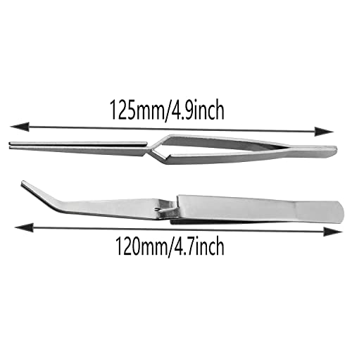 Cross Lock Tweezer 2PCS 125 mm / 4.9 inch Stainless Steel Bent and Straight Tip Cross-Locking Tweezers for Jewelry Making Repair
