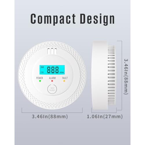 3 Pack Carbon Monoxide Detectors,PG-C06 Portable Carbon Monoxide Detector,LCD Display Smoke Alarm,Carbon Monoxide Detectors Portable for Home,Restaurant,Hotel,Office (White)