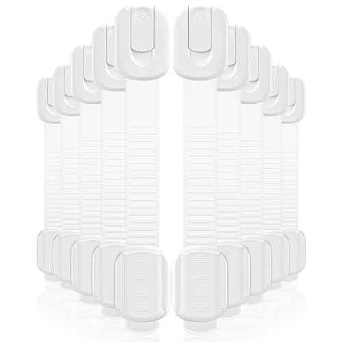 10 Pack Cabinet Locks Baby Proofing, Child Proof Cabinet Locks with 3M Adhesive - Easy Installation with Adjustable Straps, Multi-Purpose Child Safety Latches for Drawers Fridge Trash Cans Toilets