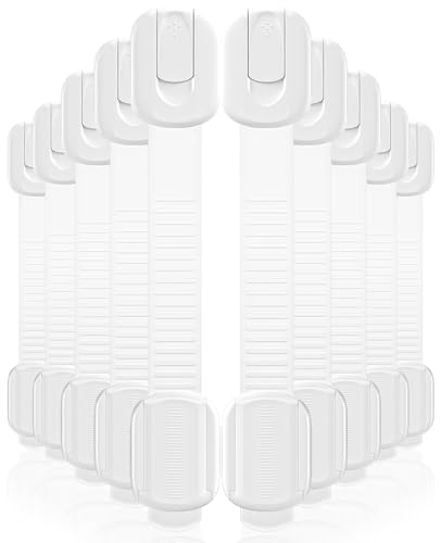 White 10 Pack Baby Safety Cabinet Locks - Childproof Drawer & Appliance Latches