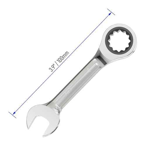 7/16 Inch Anti-slip Stubby Ratcheting Combination Wrench SAE 72 Teeth 12 Point Ratchet Box Ended and Open End Spanner Tools for Tight Space, Heat-Treated CR-V