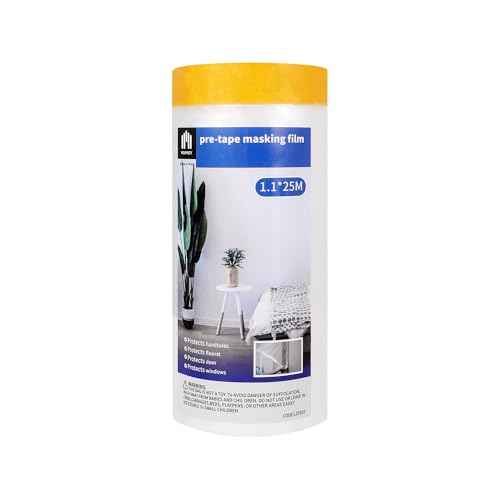 Voomey Pre-Taped Masking Film, Painters Tape with Plastic Attached, Automotive Painters Tape and Drape for Appliances, Furniture, Wood Surfaces & DIY Projects - 3ft x 82ft