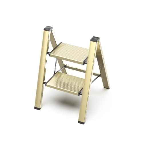 GameGem 2 Step Ladder, Aluminum Folding Step Stool with Anti-Slip Sturdy and Wide Pedal, Lightweight Portable Multi-Use Stepladder for Home and Kitchen Use Space Saving, Gold, 330 lbs