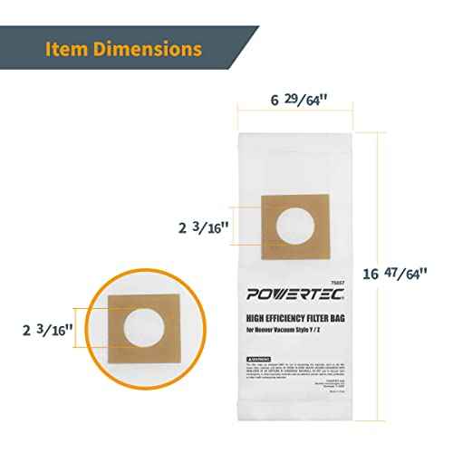 POWERTEC Type Y Vacuum Bags 10 PK for Hoover Style Y, Z, YZ WindTunnel Upright Vacuum Cleaners, Replacement Dust Bags for 4010100Y, AH10040 and AH10165 (75057V)