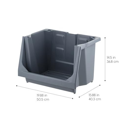 IRIS USA 3 Pack Large Open Front Storage Bins - Grey, Heavy Duty Stackable