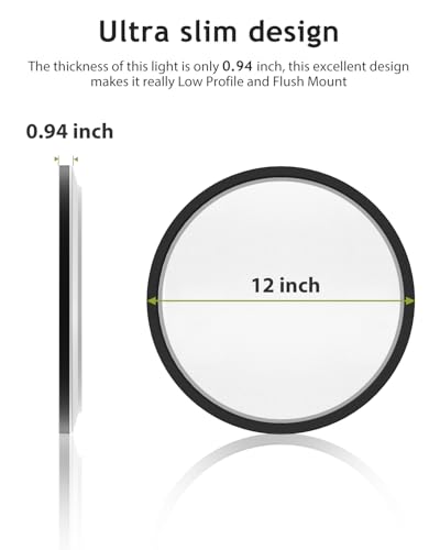 Hepside 2-Pack Black 12-Inch Dimmable LED Ceiling Light Fixtures, 3000K-6000K