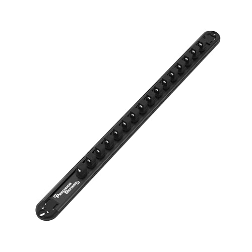 Precision Defined Aluminum Tool Socket Holder | Black, Single 1/4-Inch Socket Organizer x 16 Clips | Heavy Duty Socket Rails Organizer, Socket Storage, Socket Tray 360 Rotation