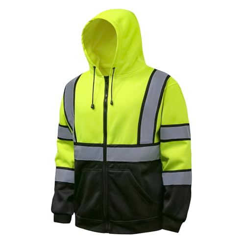 High Visibility Hoodie for Men Class 3 Hi Vis Safety Hoodies Reflective Construction Sweatshirt with Pockets