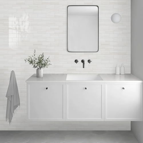 Vamos Tile 100-Piece Glossy Dolomite White Peel & Stick Backsplash Tile - 3x6 inch, DIY Kitchen & Bathroom Wall Covering