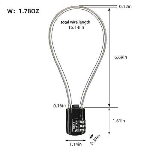 Wire Combination Lock Padlock, Wire Diameter 3/24", 16" Circumference, Suitable for Travel Luggage, Backpack, Cycling Helmet, Small Cabinet, Gym Cabinet, Suitcase