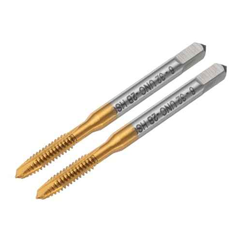 uxcell 2pcs 6-32 UNC B2 Spiral Point Thread Tap, Screw Tap Threading Tapping Tool, Titanium Coated 6542 High Speed Steel Machine Taps Tapping Bit