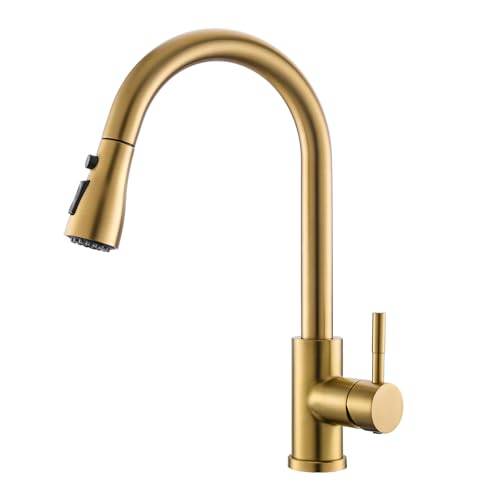 GIMILI Gold Kitchen Faucet with Pull Down Sprayer Single Hole Kitchen Sink Faucet Suitable for Farmhouses RV Laundry Room Outdoor and Campers