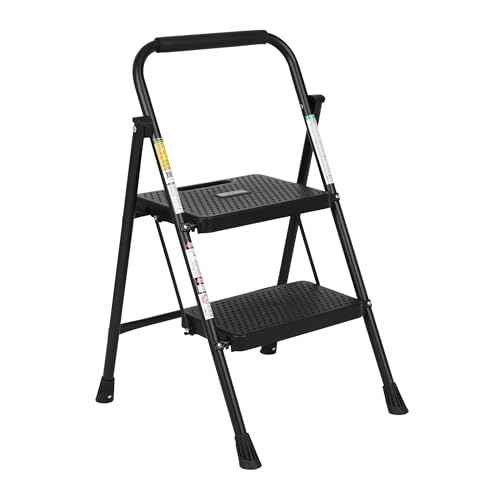 SIMPLI-MAGIC 2-Step Ladder, 800 LBS Capacity Folding Step Stool ? Anti-Slip Wide Steps & Handgrip ? ANSI Certified Lightweight & Durable Steel Stepping Stool for Kitchen, Home, Office & Garage