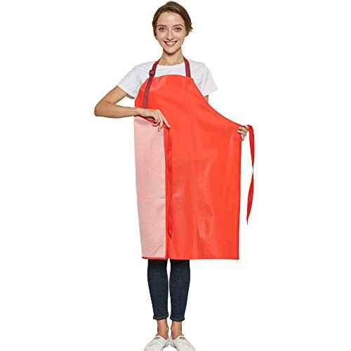 Waterproof Vinyl Long Apron - Lined Linen, Chemical Resistant Work Apron Safe Cloth