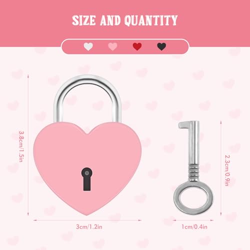 4Pcs Multicolor Mini Heart Locks, Sturdy and Durable Heart Shaped Lock, Cute Diary Lock and Key Set for Schoolbag, Jewelry Box, Suitcase
