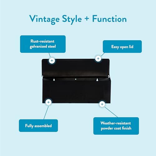Galvanized Steel Wall-Mount Mailbox Black Small Townhouse Style