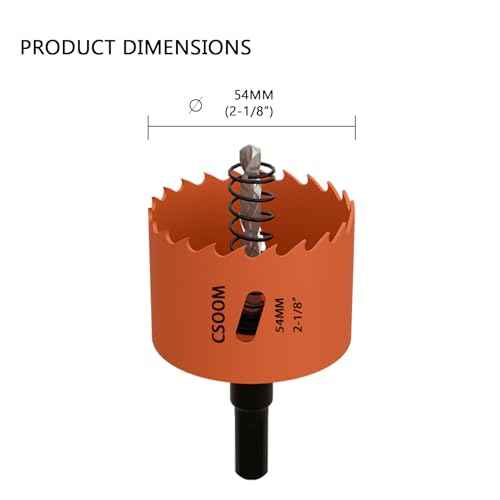 CSOOM 2-1/8" (54mm) Bi-Metal Hole Saw for Plastic, Wood, Plywood, Thin Steel and Thin Aluminum Sheets