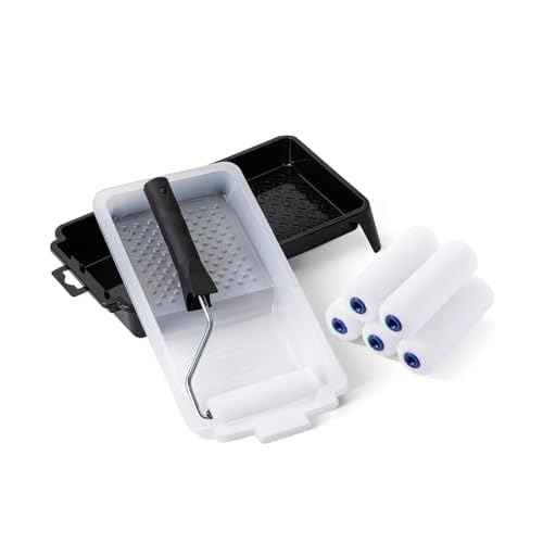 Bates- 4 Inch Foam Paint Roller Set, 8 pcs, Small Paint Roller Kit, 1x Black Plastic Paint Tray, 1x Tray Liner, 1x Roller Frame & 5X Foam Covers