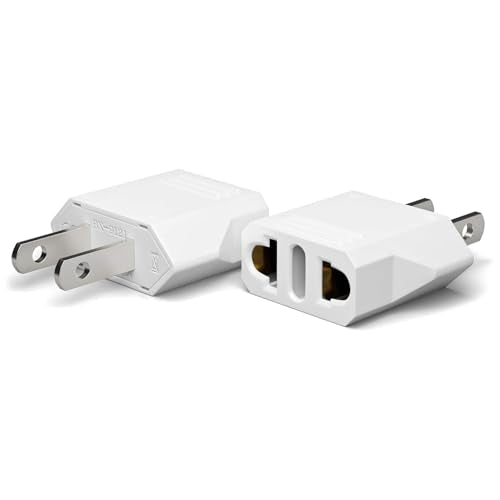 White 2-Pack European to US Travel Plug Adapter 220V to 110V Converter