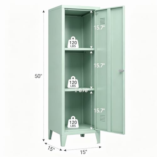 Green Metal Lockable Storage Cabinet with Shelves - Home Office & Kids Room Organizer H50"