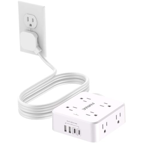 White 10Ft Extension Cord with 8 Outlets & 4 USB Ports - Surge Protector