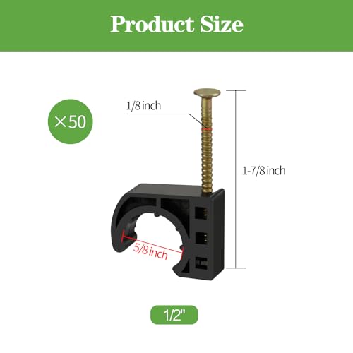 50 Pack 1/2 Inch J-Hooks with Nails for Pipe Support & Structural Projects - PXZBLG